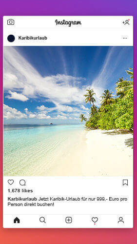 Instagram-Post mit einem traumhaften Strandabschnitt in der Karibik