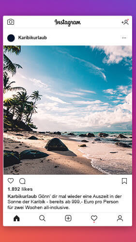 Instagram-Post mit einem Strandabschnitt in der Karibik